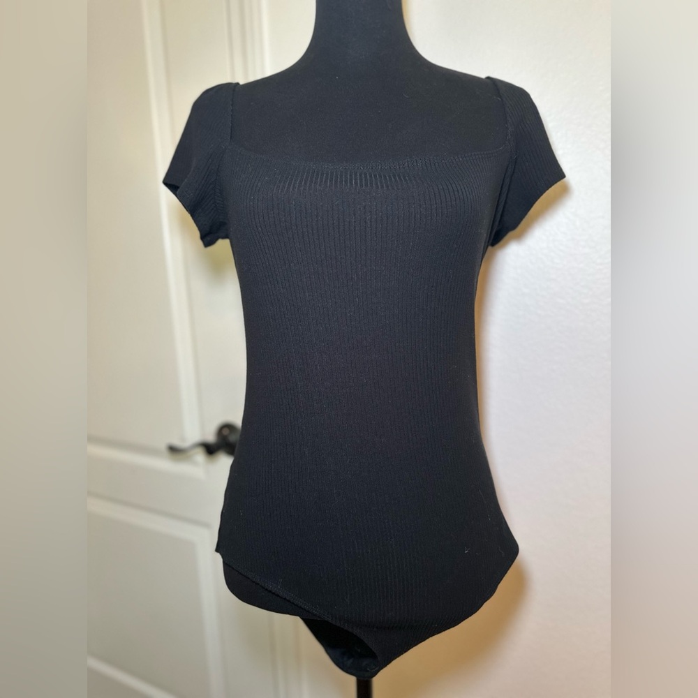 Reformation Black Ribbed Bodysuit